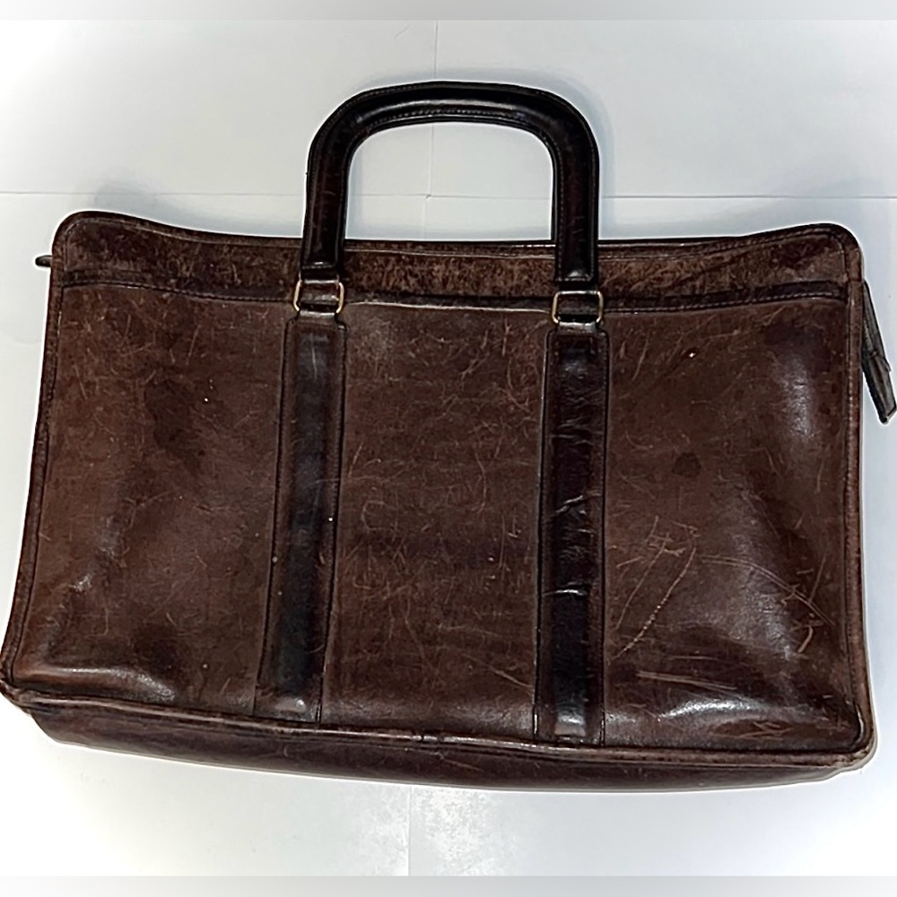 COACH BROWN LEATHER VINTAGE TALON ZIPPER BRIEFCASE BAG 9845